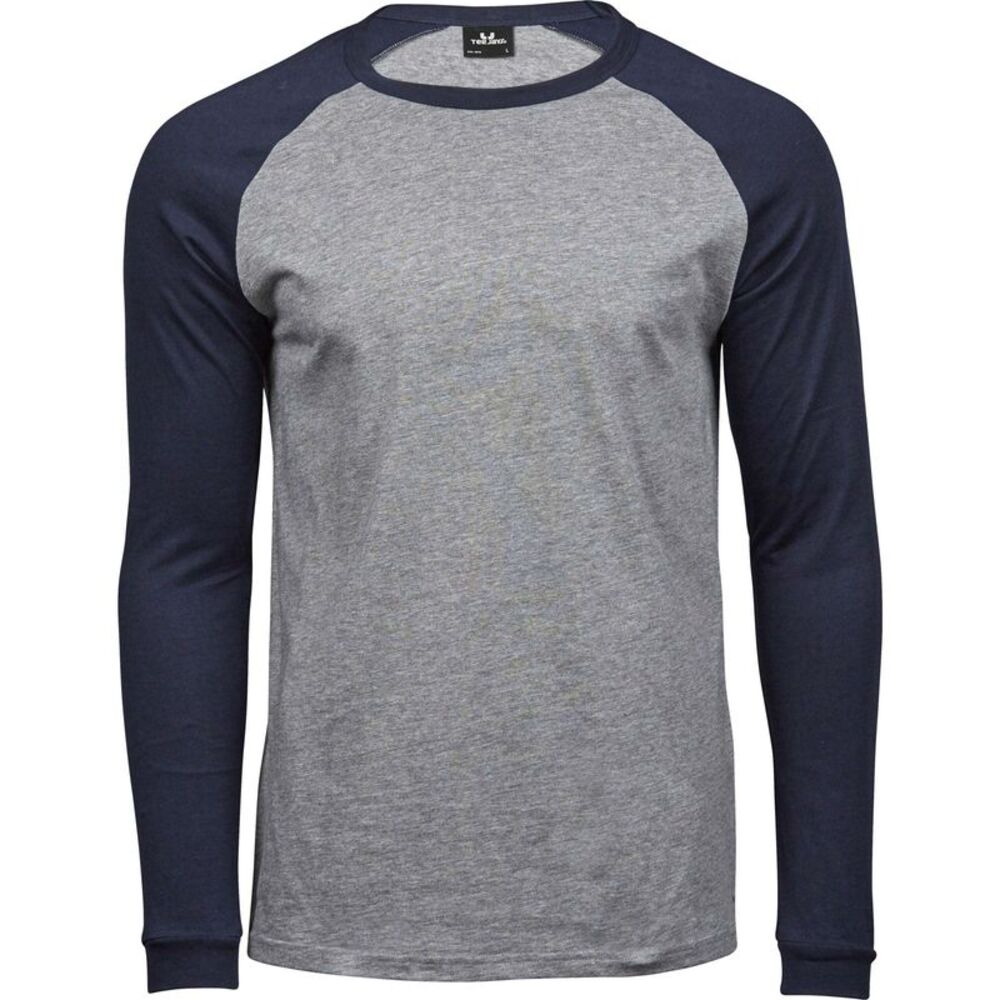 Tee Jay Mens Heather Baseball T-Shirt / Gray/Navy